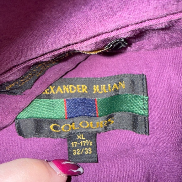Alexander Julian Colours Button Shirt Long Sleeve Men's Size XL 17 17.5 purple - Picture 2 of 5